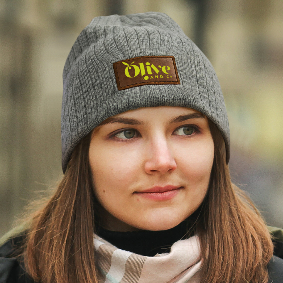 Nebraska Heather Cable Knit Beanie With Patch - Feature