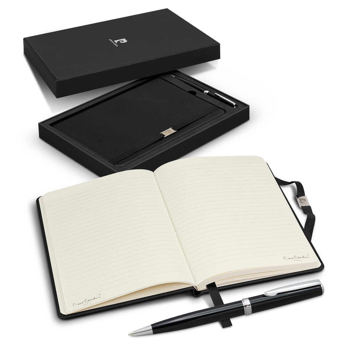 Pierre Cardin Nouvelle Notebook and Pen Gift Set - Black - Open