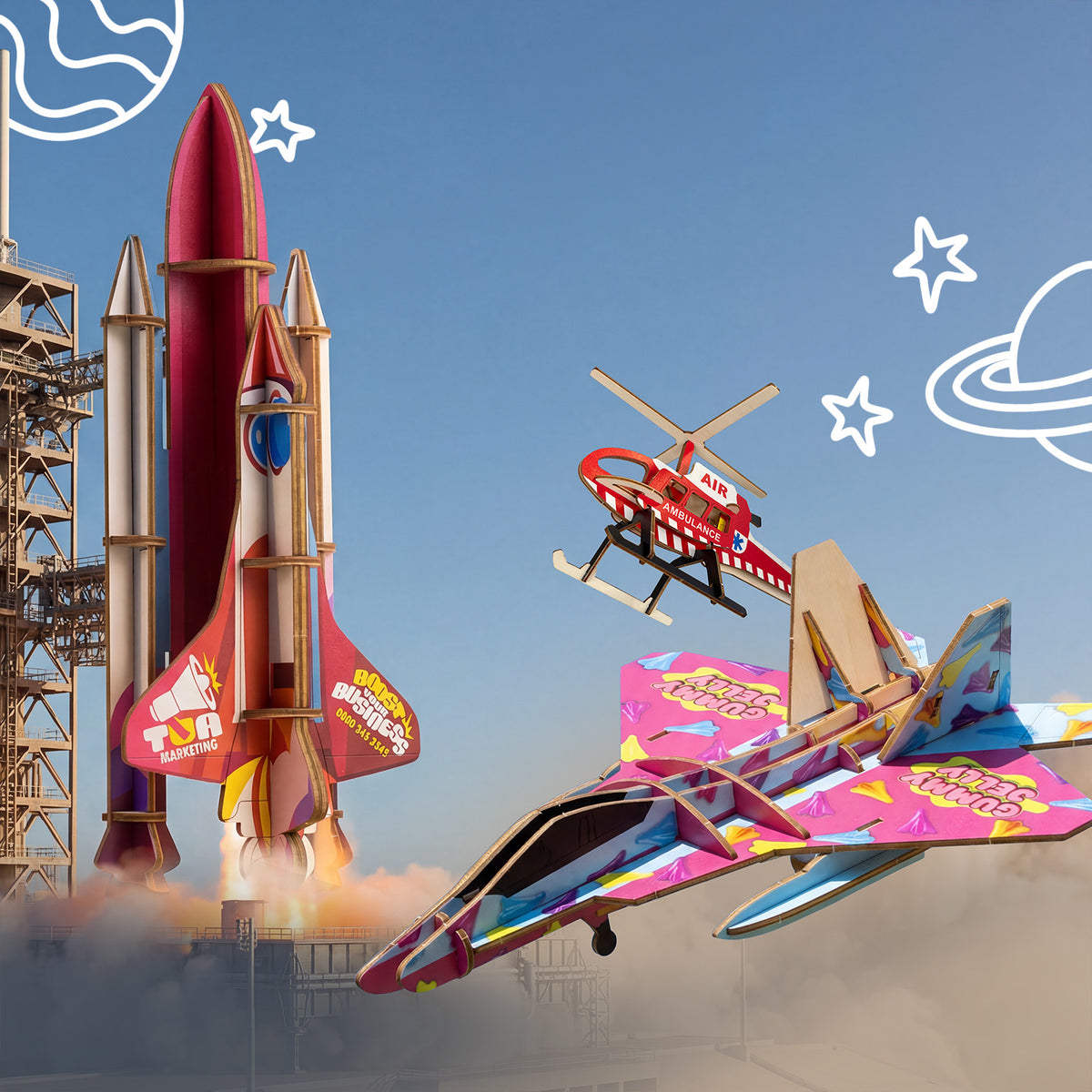 BRANDCRAFT Rocket Ship Wooden Model - Feature