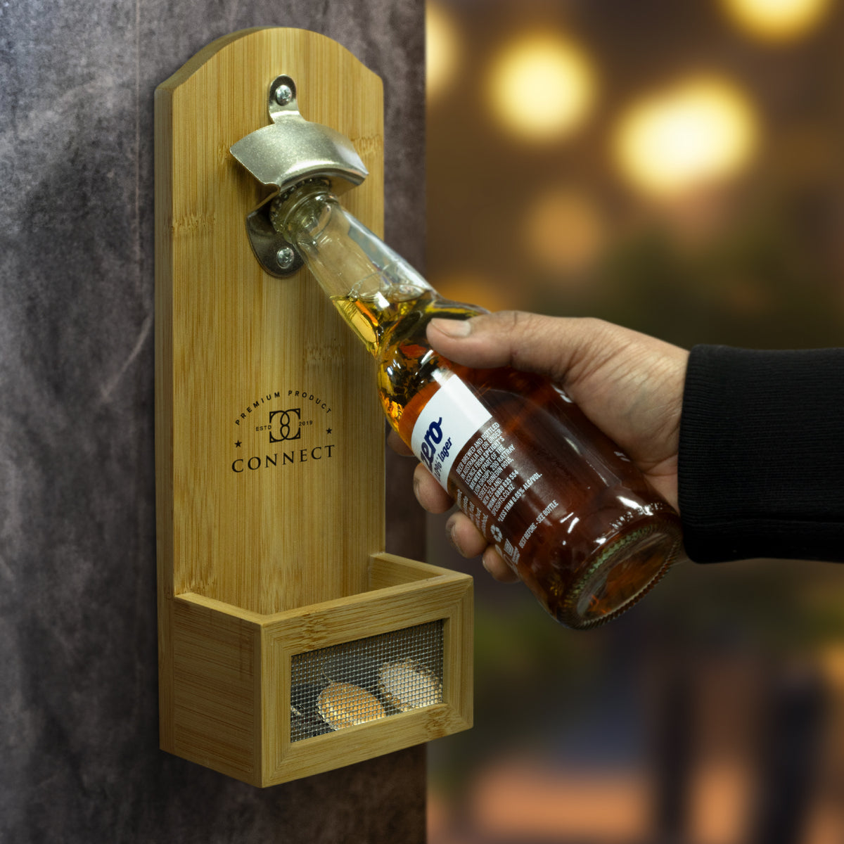 NATURA Bamboo Wall Mounted Bottle Opener - Feature