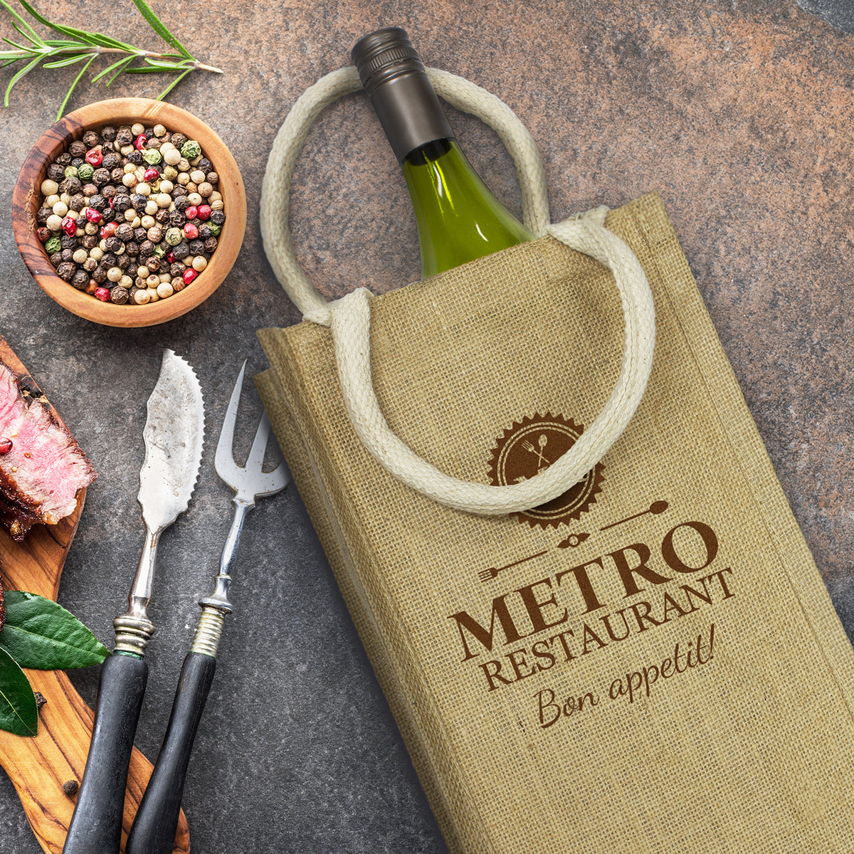 Donato Jute Double Wine Carrier - Feature