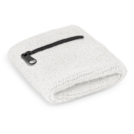 Wrist Sweat Band with Pocket - White