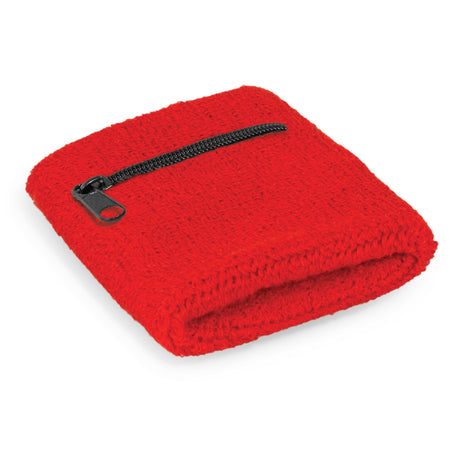 Wrist Sweat Band with Pocket - Red