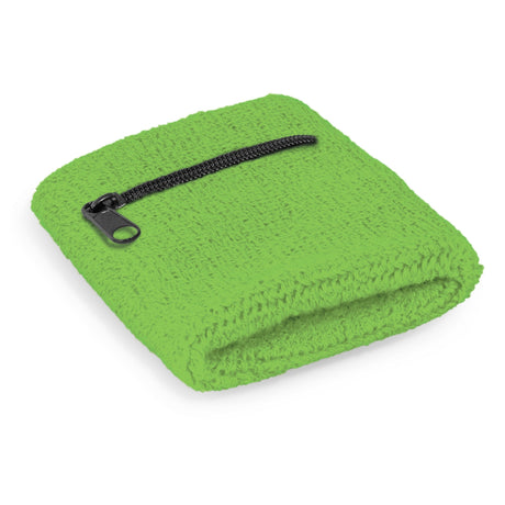 Wrist Sweat Band with Pocket - Bright Green