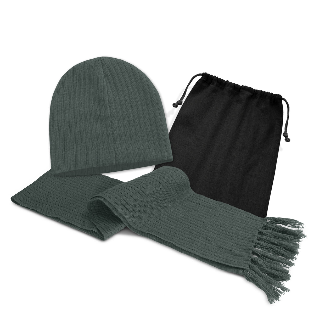 Nebraska Scarf and Beanie Set - Charcoal