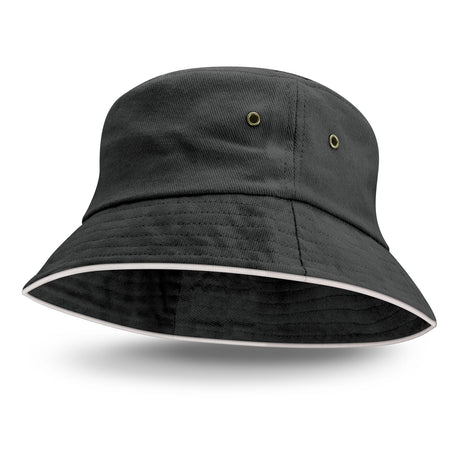 Bondi Bucket Hat - White Sandwich Trim - Black