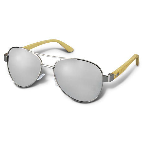Aviator Mirror Lens Sunglasses - Bamboo - Silver
