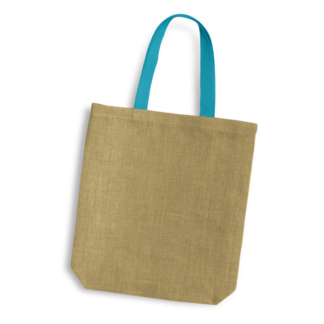 Thera Jute Tote Bag - Coloured Handles - Light Blue