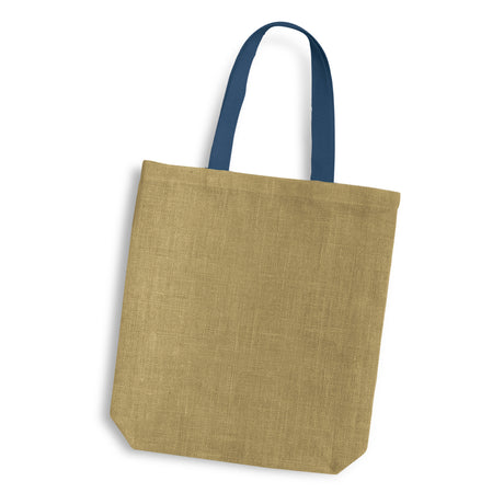 Thera Jute Tote Bag - Coloured Handles - Dark Blue
