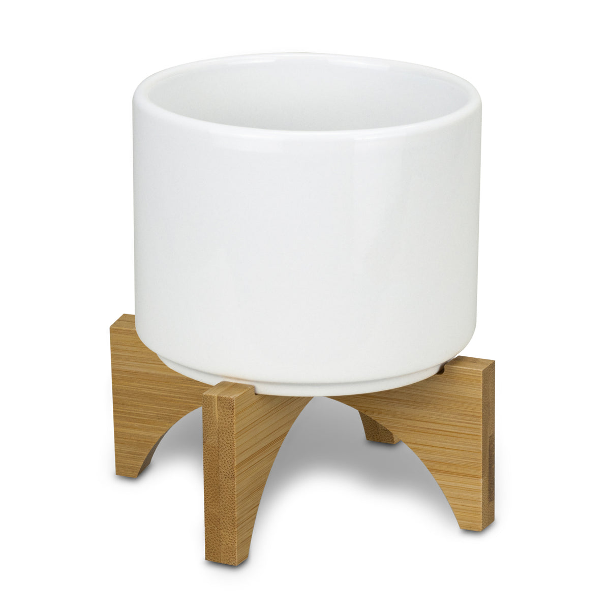 Planter with Bamboo Base - White