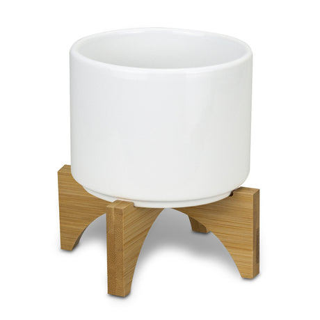 Planter with Bamboo Base - White