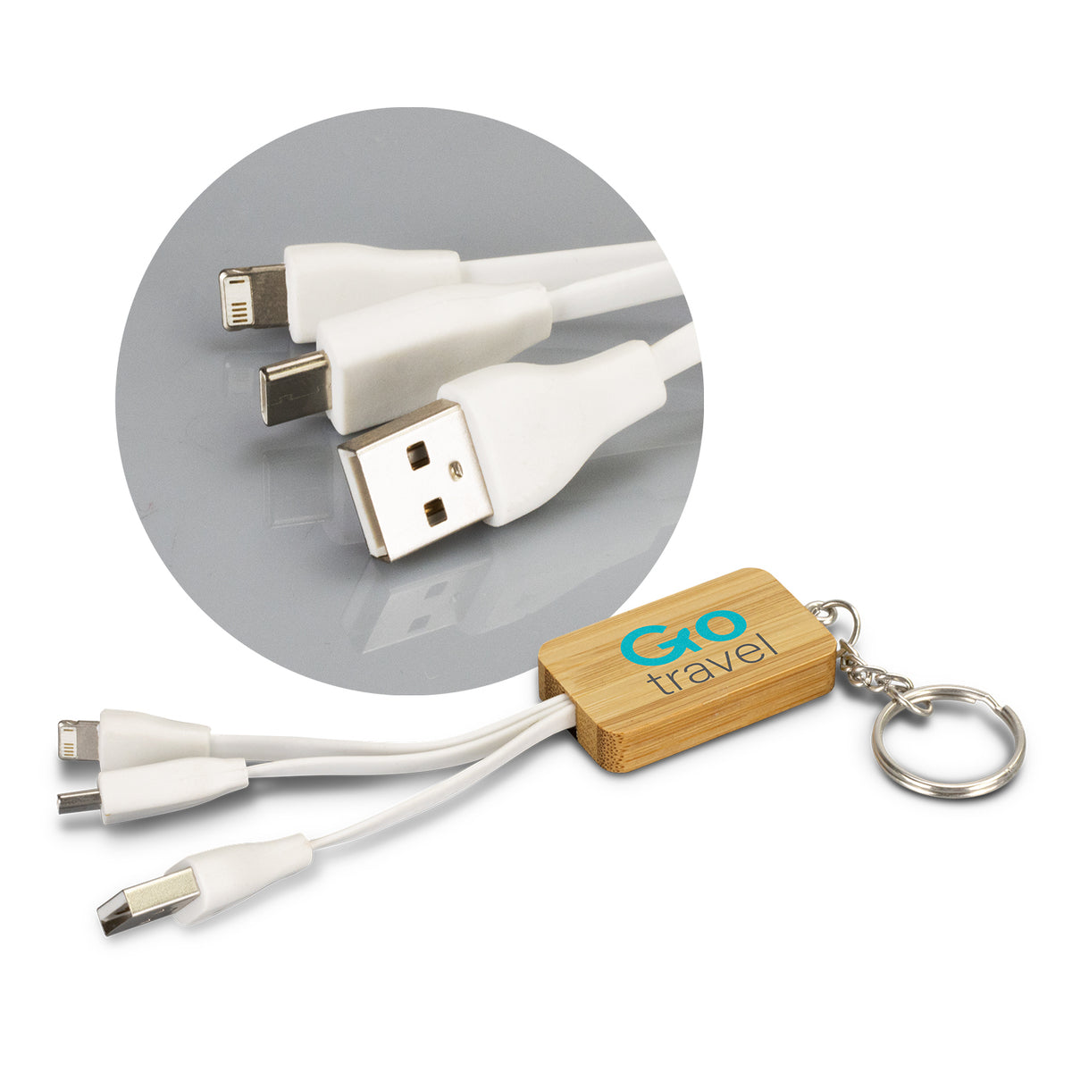 Bamboo Charging Cable Key Ring - Rectangle - Main