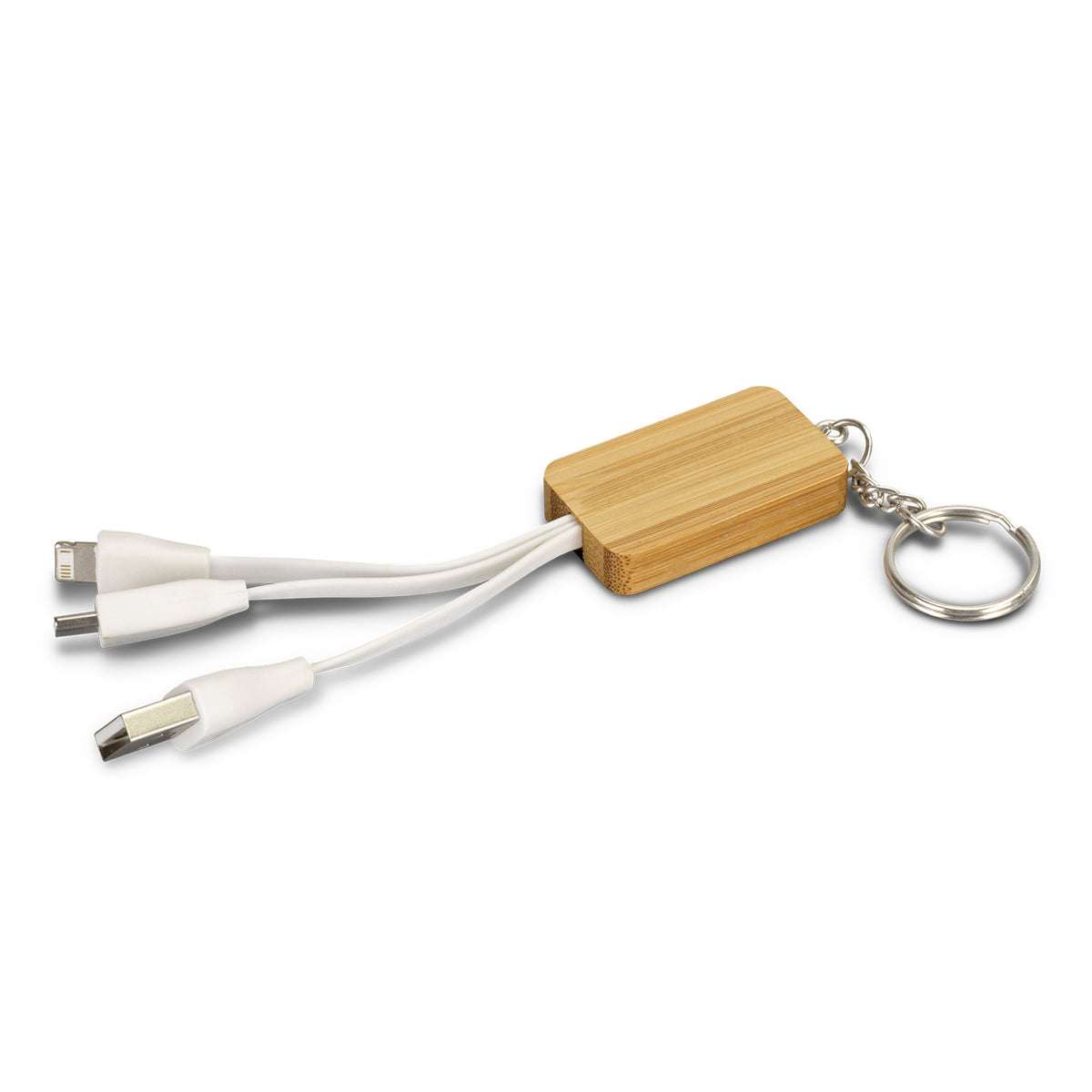 Bamboo Charging Cable Key Ring - Rectangle - Natural