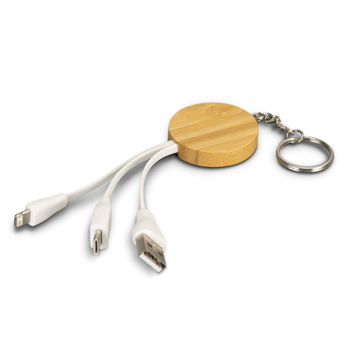 Bamboo Charging Cable Key Ring - Round - Natural