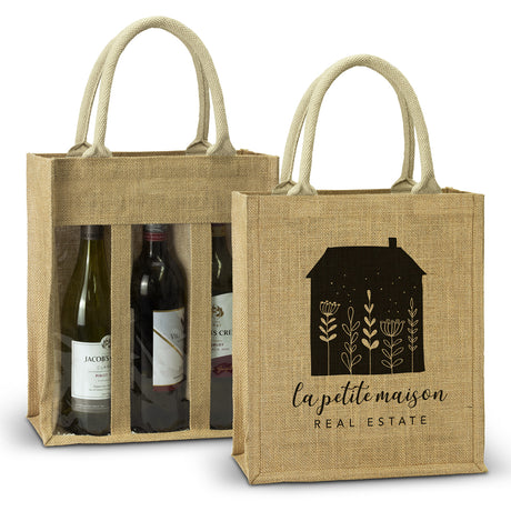 Serena Jute Triple Wine Carrier - Main