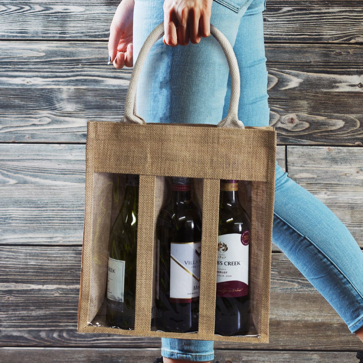 Serena Jute Triple Wine Carrier - Feature