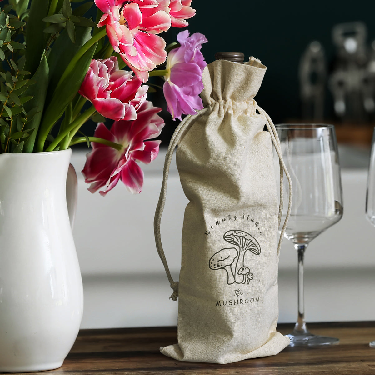 Cotton Wine Drawstring Bag - Feature