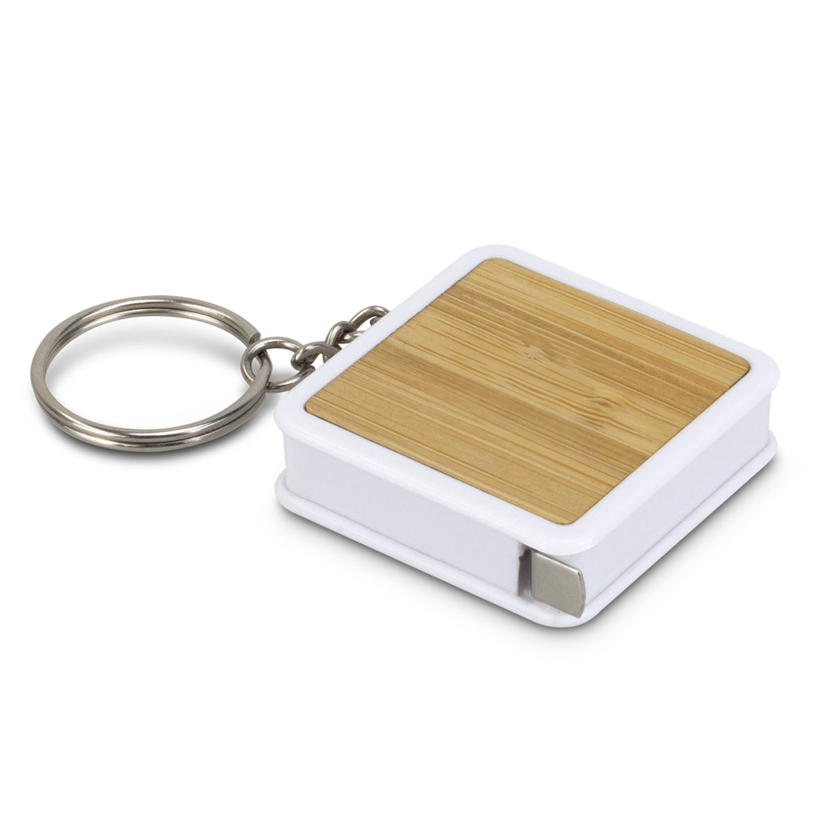 Bamboo Tape Measure Key Ring - White/Natural