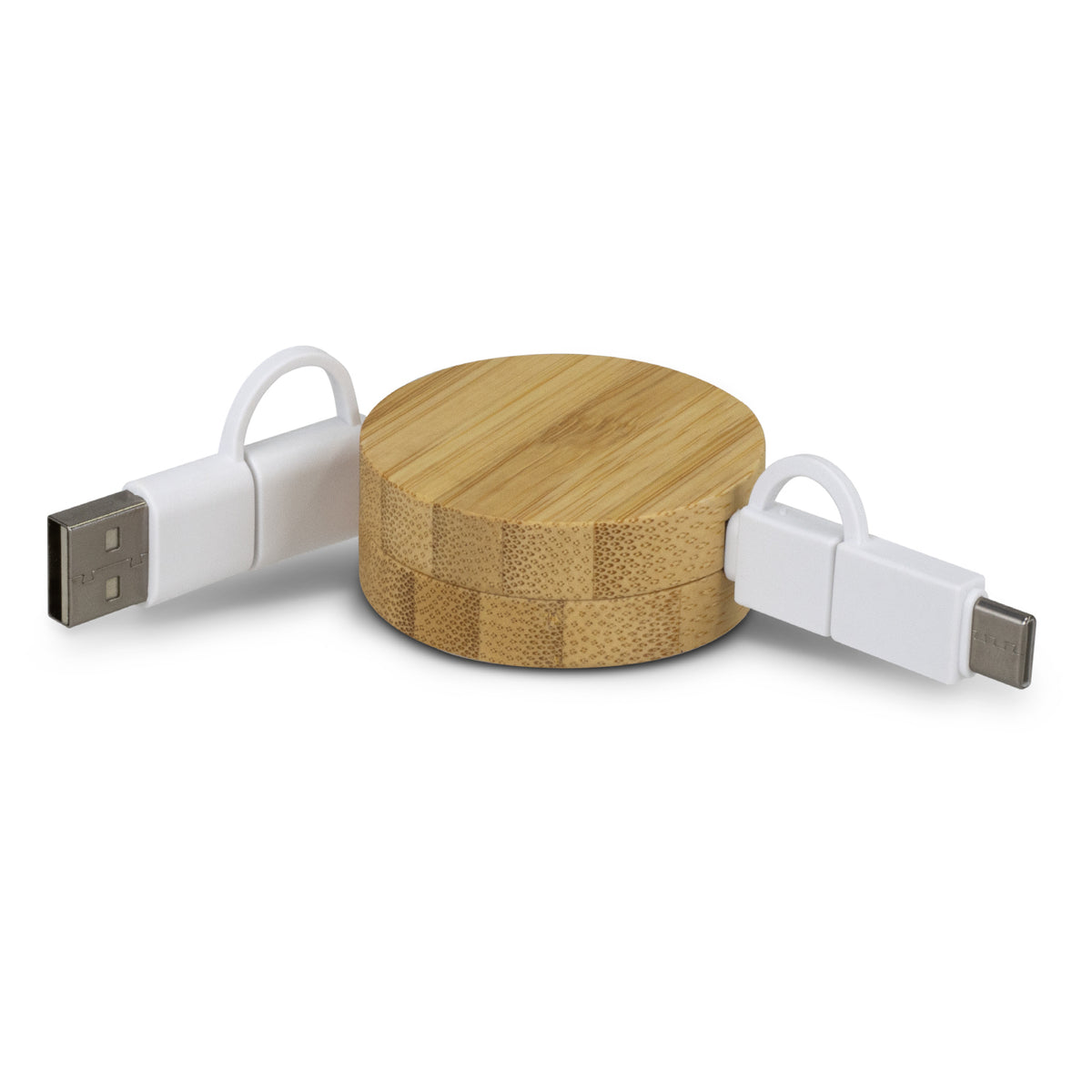 Bamboo Retractable Charging Cable - Natural/White
