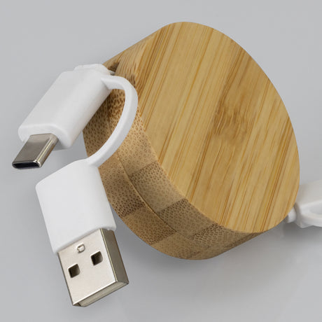 Bamboo Retractable Charging Cable - Detail