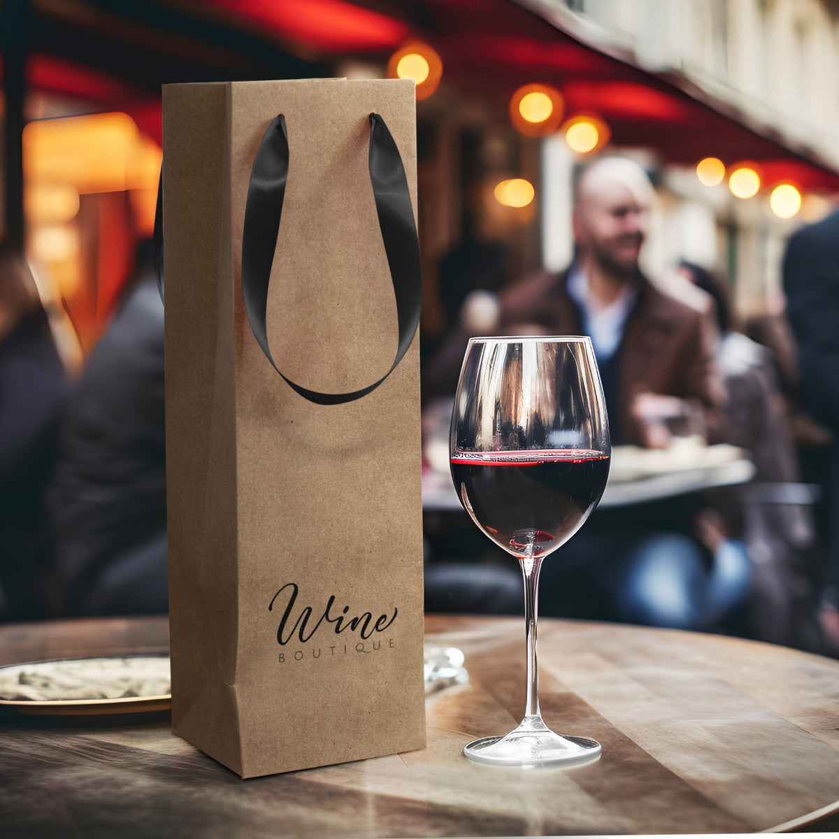 Wine Ribbon Handle Paper Bag - Feature