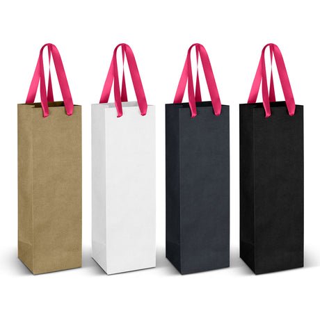 Wine Ribbon Handle Paper Bag - Pink Ribbn