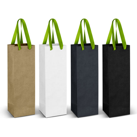 Wine Ribbon Handle Paper Bag - Bright Green Ribbon