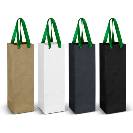Wine Ribbon Handle Paper Bag - Dark Green Ribbon