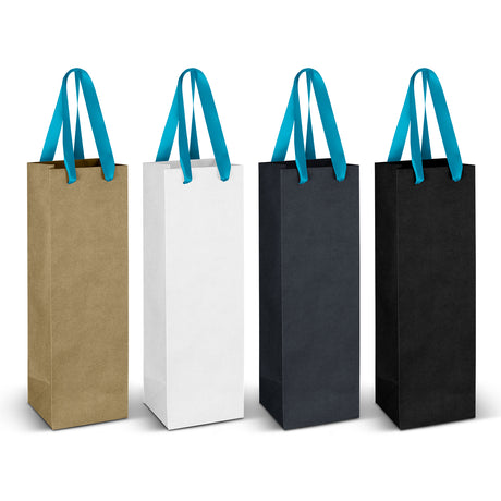 Wine Ribbon Handle Paper Bag - Light Blue Ribbon