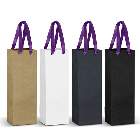 Champagne Ribbon Handle Paper Bag - Purple Ribbon