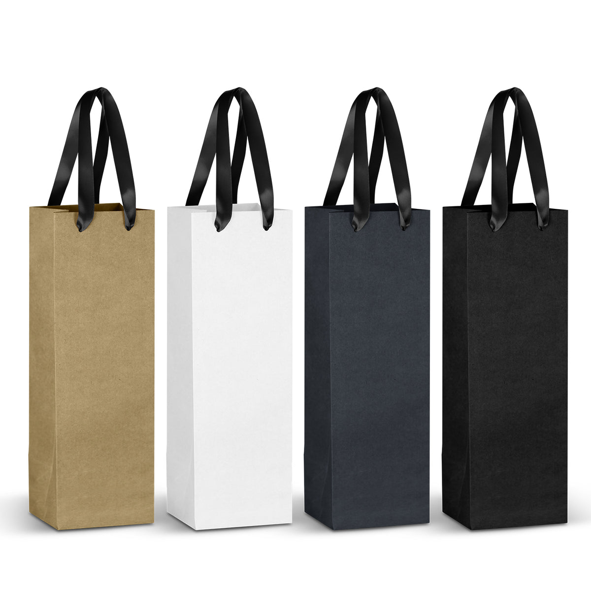 Champagne Ribbon Handle Paper Bag - Black Ribbon