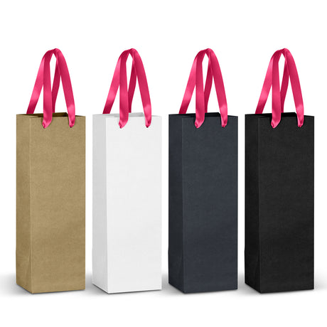 Champagne Ribbon Handle Paper Bag - Pink Ribbon