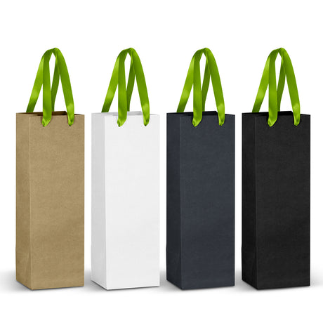 Champagne Ribbon Handle Paper Bag - Bright Green Ribbon