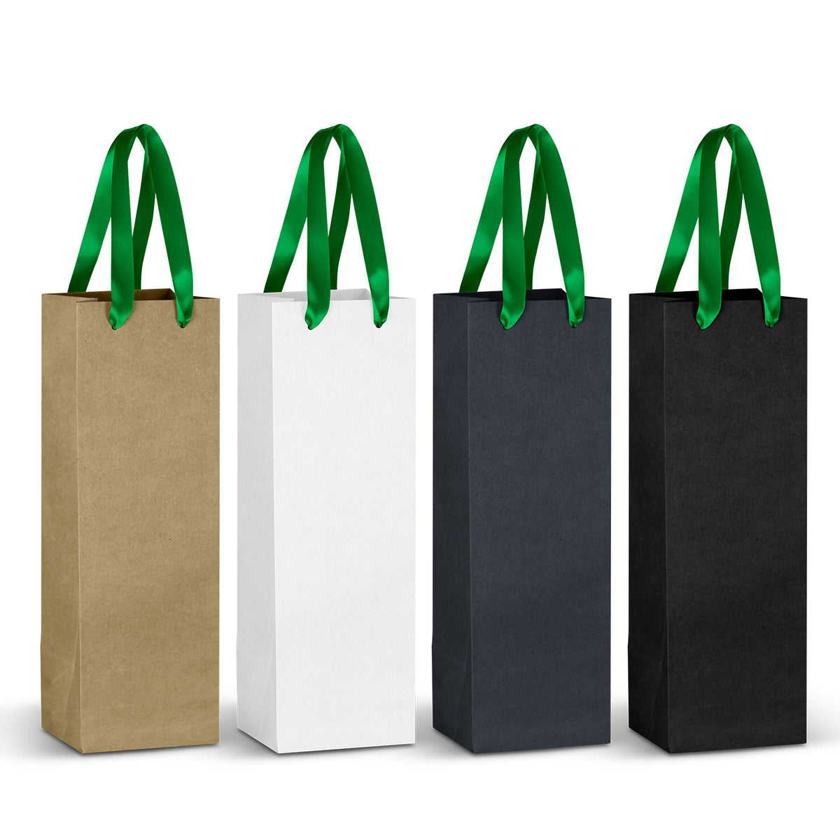 Champagne Ribbon Handle Paper Bag - Dark Green Ribbon