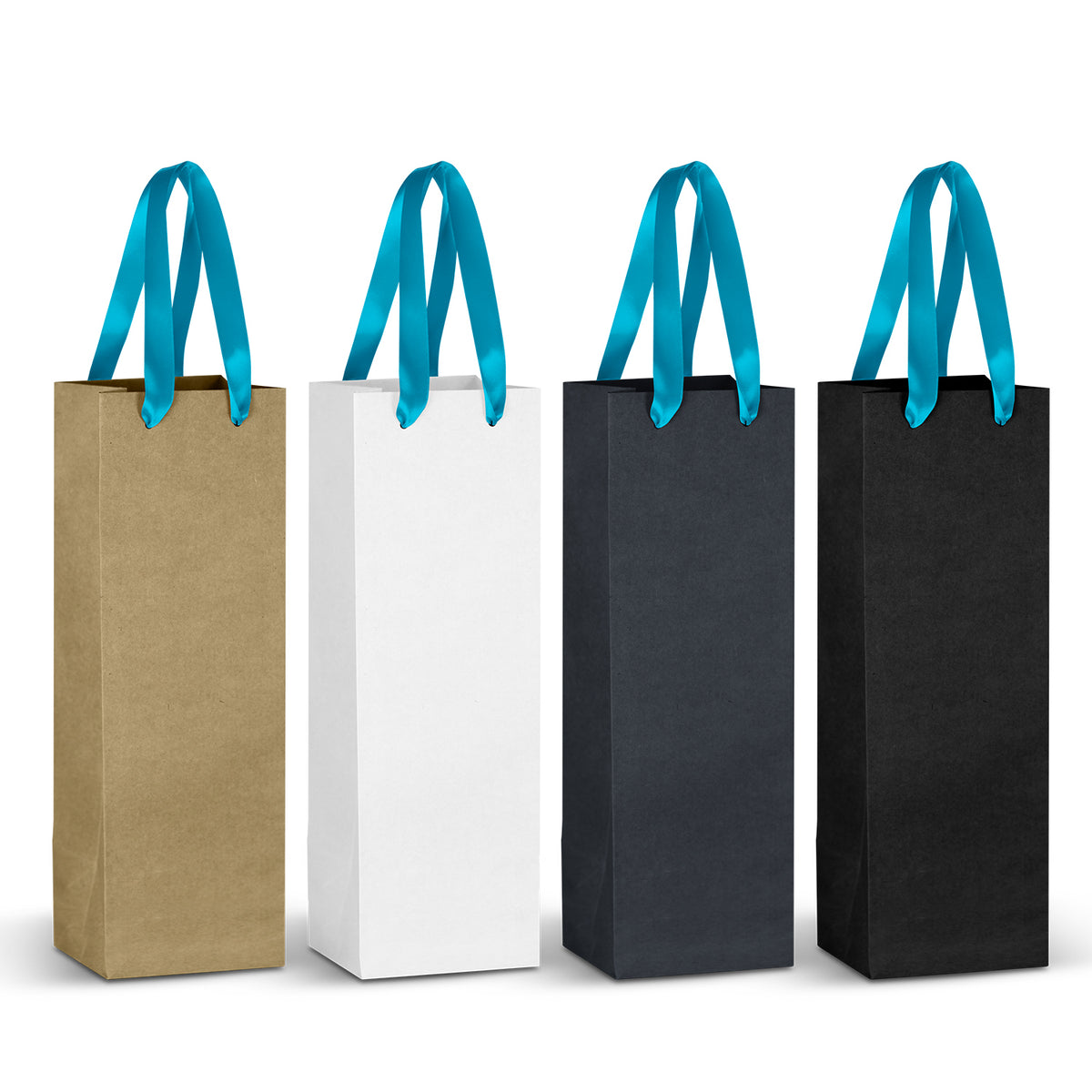 Champagne Ribbon Handle Paper Bag - Light Blue Ribbon