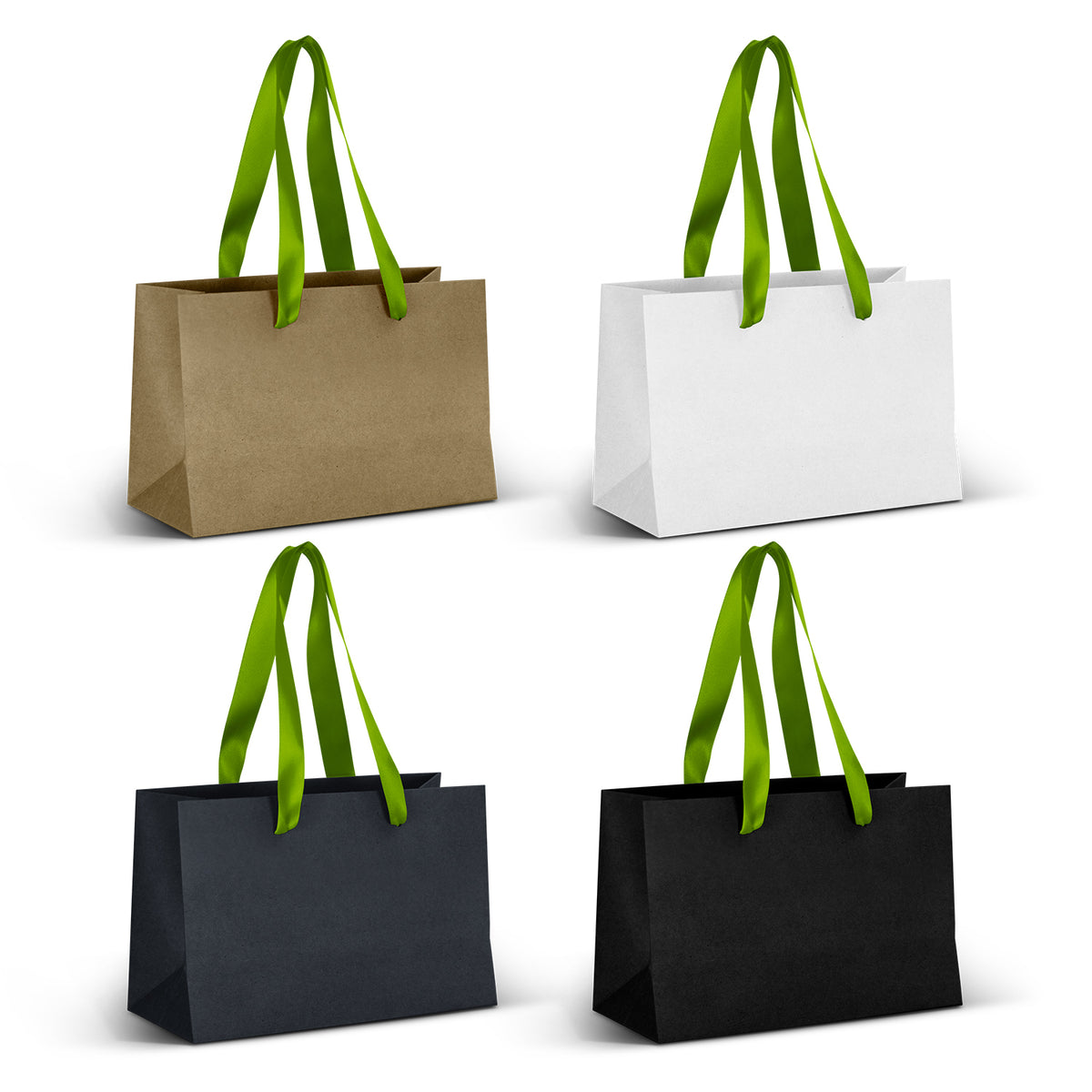 Small Ribbon Handle Paper Bag - Bright Green Ribbon