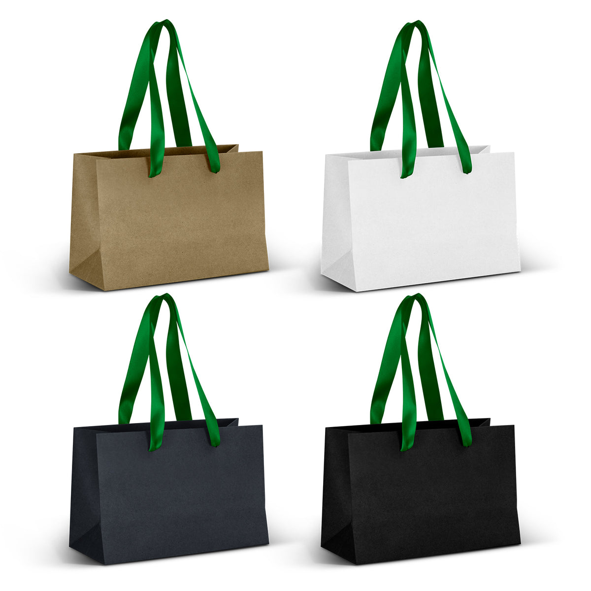 Small Ribbon Handle Paper Bag - Dark Green Ribbon