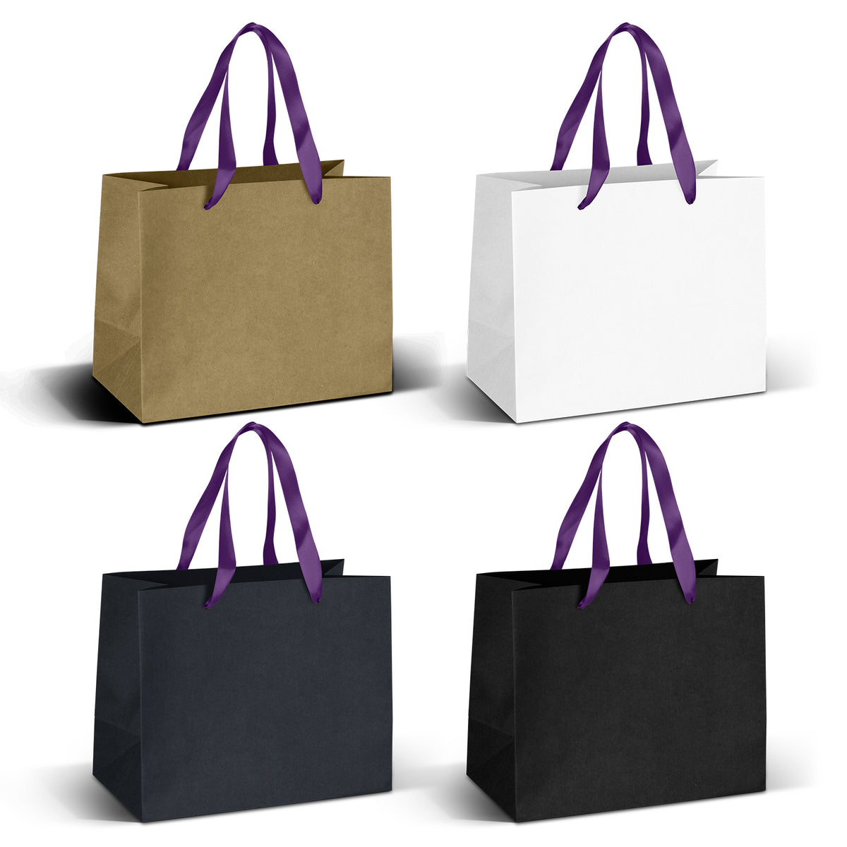 Medium Ribbon Handle Paper Bag - Purple Ribbon