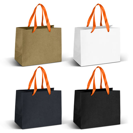 Medium Ribbon Handle Paper Bag - Orange Ribbon