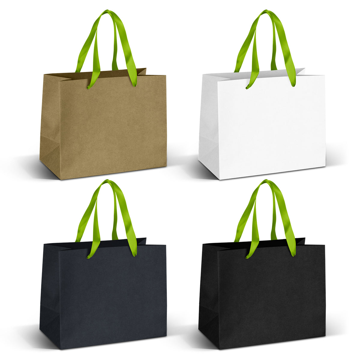 Medium Ribbon Handle Paper Bag - Bright Green Ribbon