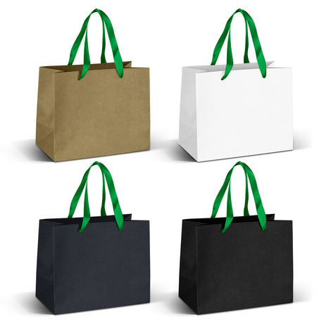Medium Ribbon Handle Paper Bag - Dark Green Ribbon