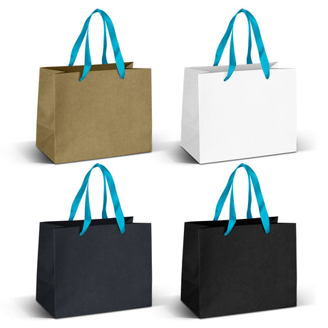 Medium Ribbon Handle Paper Bag - Light Blue Ribbon