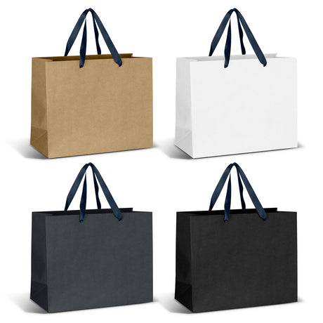 Large Ribbon Handle Paper Bag - Navy Ribbon