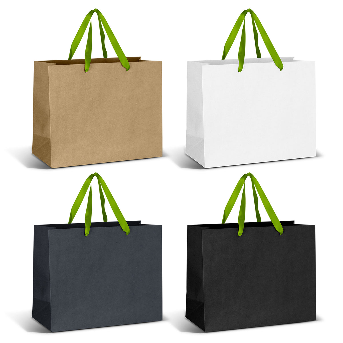Large Ribbon Handle Paper Bag - Bright Green Ribbon