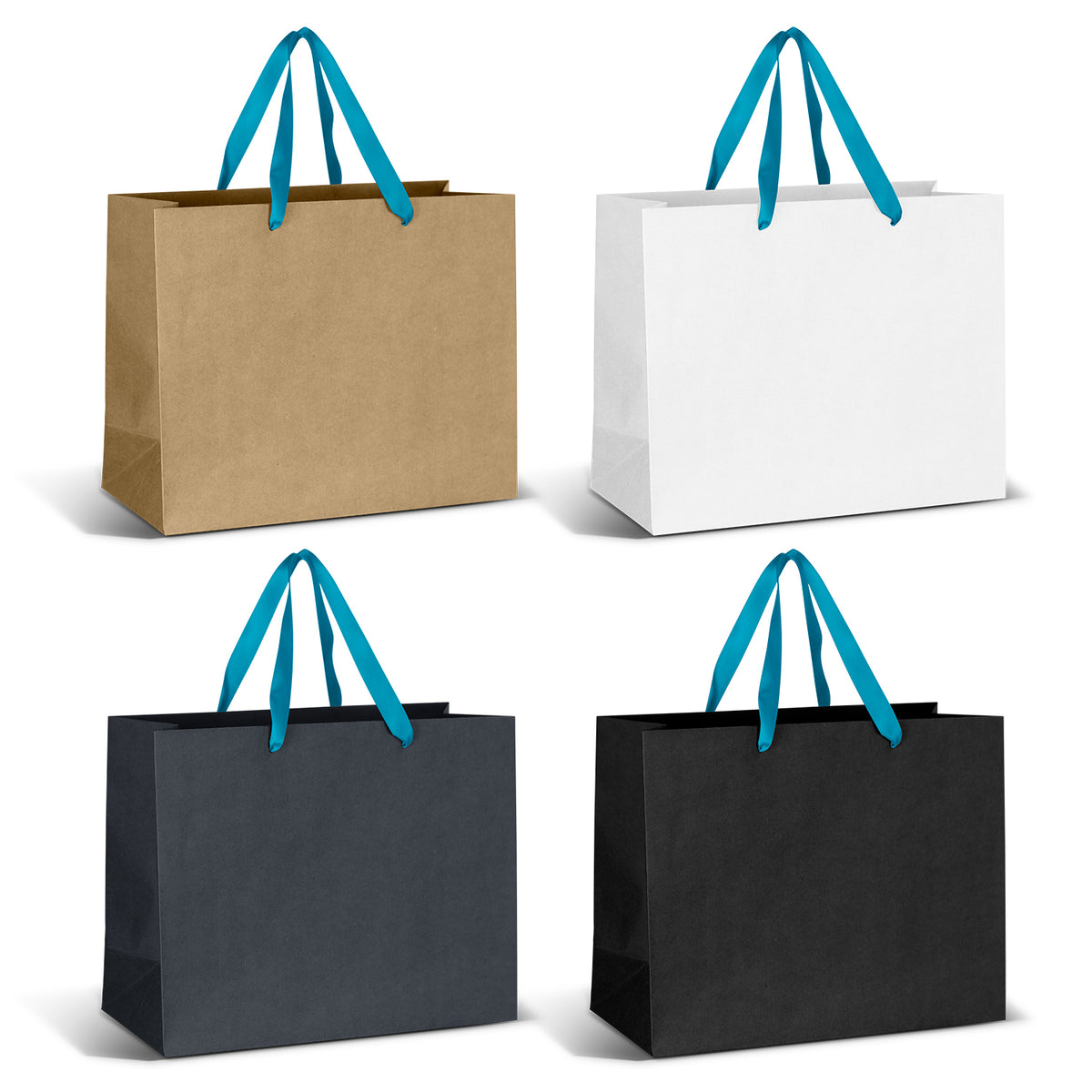 Large Ribbon Handle Paper Bag - Light Blue Ribbon