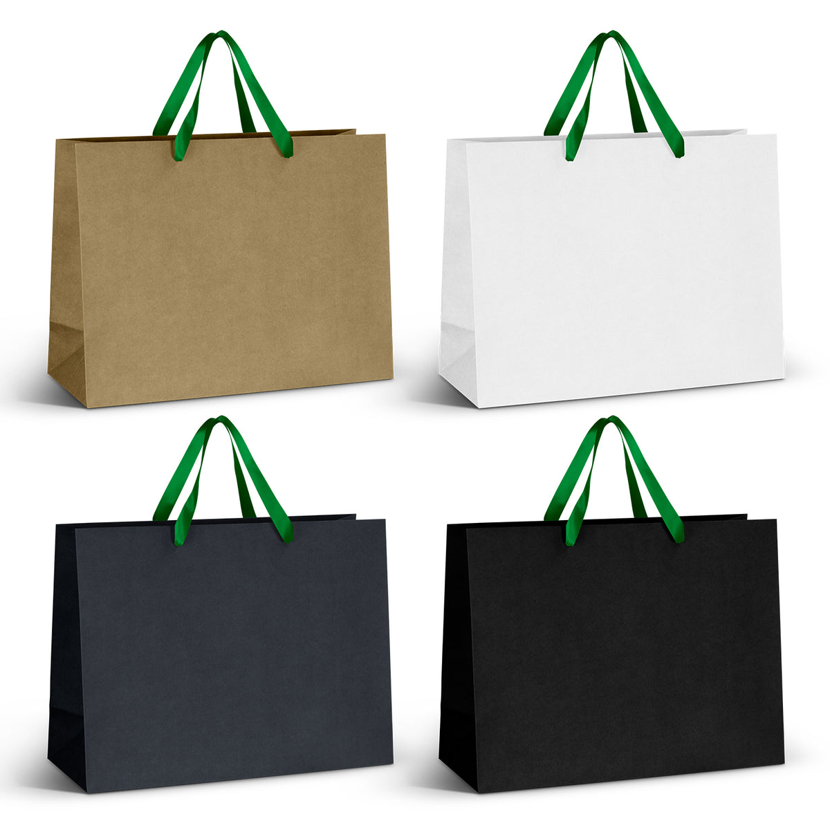 Extra Large Ribbon Handle Paper Bag - Dark Green Ribbon