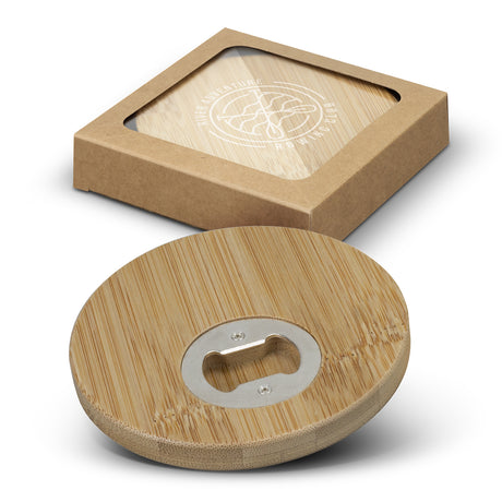 Bamboo Bottle Opener Coaster - Set of 2 - Round - Main