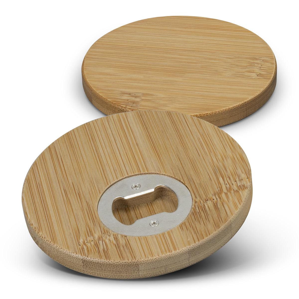 Bamboo Bottle Opener Coaster - Set of 2 - Round - Natural