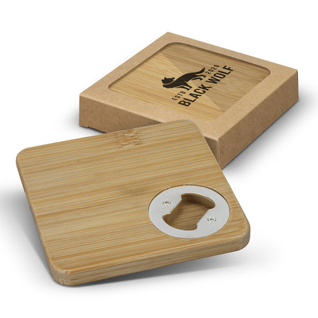 Bamboo Bottle Opener Coaster - Set of 2 - Square - Main