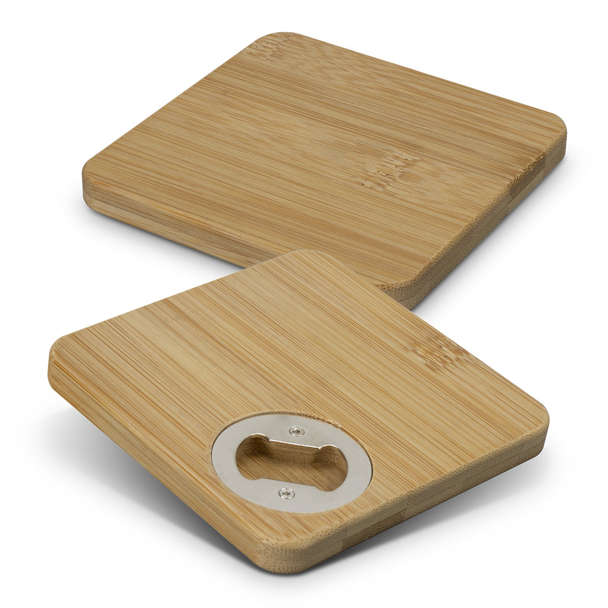 Bamboo Bottle Opener Coaster - Set of 2 - Square - Natural